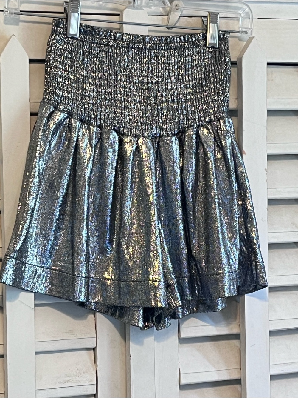 Silver Metallic High Waist Shorts / Flowy Shorts / Rave Festival Party